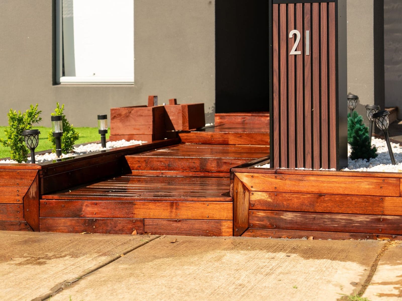 AYU timber steps and planter boxes