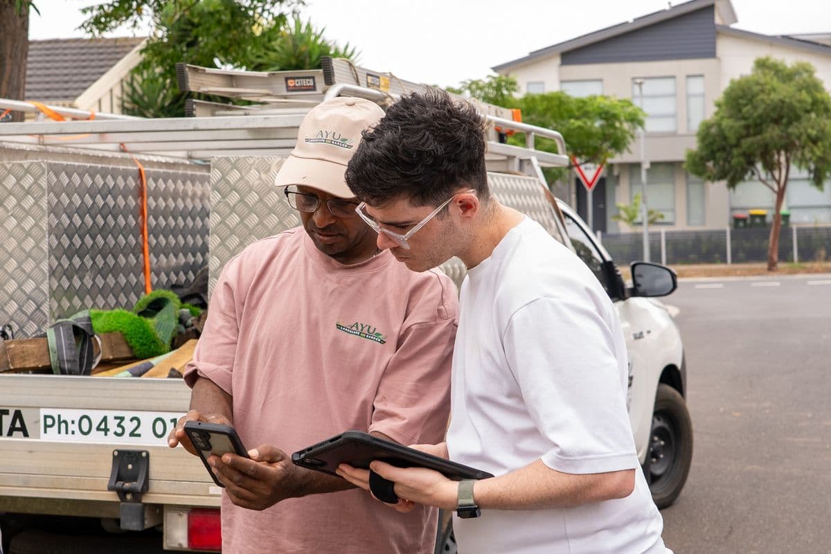 Reviewing leads on site with a client